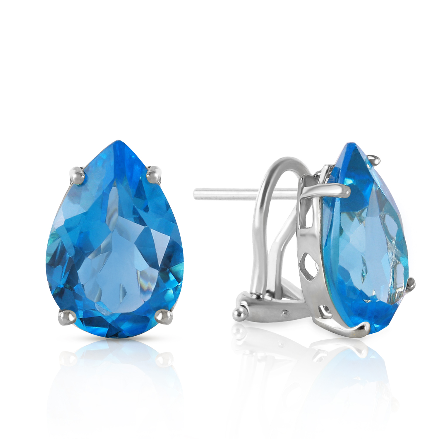 14k Gold French Clips Earring With Natural Blue Topaz White Gold 2152$